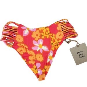 Stone Fox Swim Simone Bikini Bottom NWT • Small • Lei Lei Print • Minimal Cut